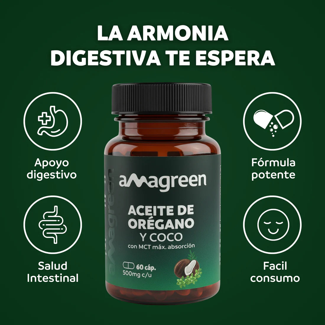 Aceite de Orégano + MCT en cápsulas (60 x 500mg) | 90% Carvacrol | Refuerzo Inmunitario y Digestivo