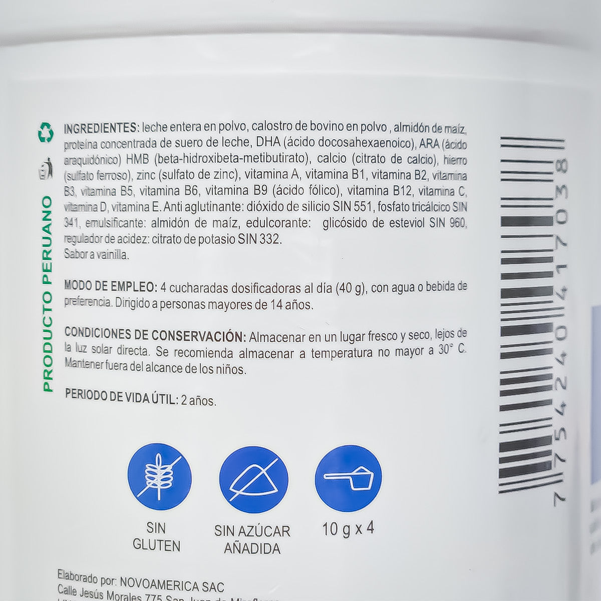 Calostro de Bovino con DHA, ARA, HMB, Proteína, Vitaminas y Minerales en polvo x 500g