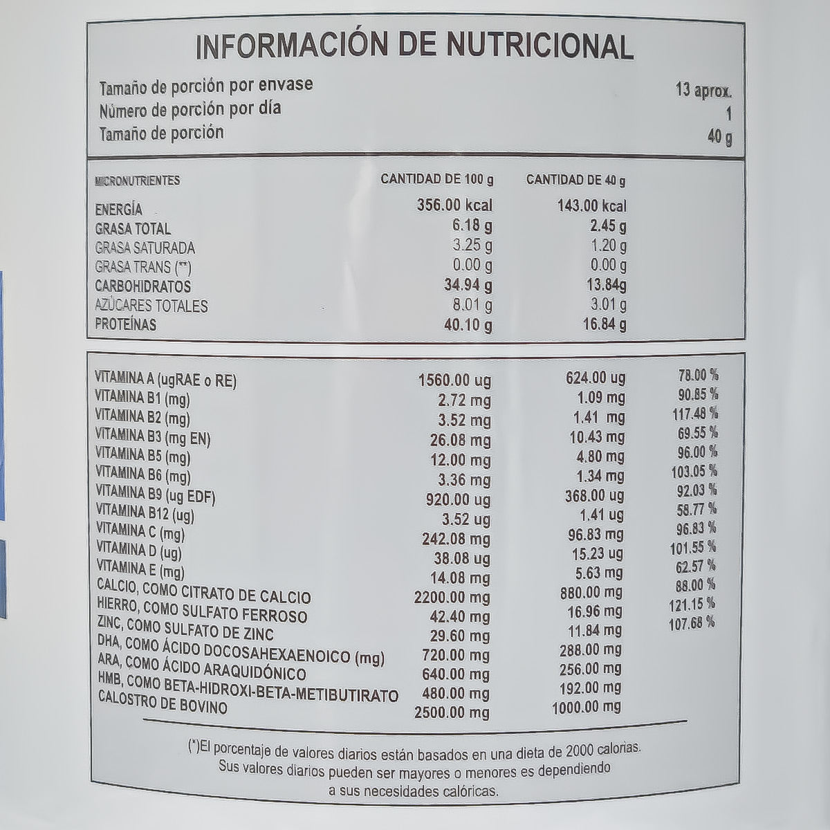 Calostro de Bovino con DHA, ARA, HMB, Proteína, Vitaminas y Minerales en polvo x 500g