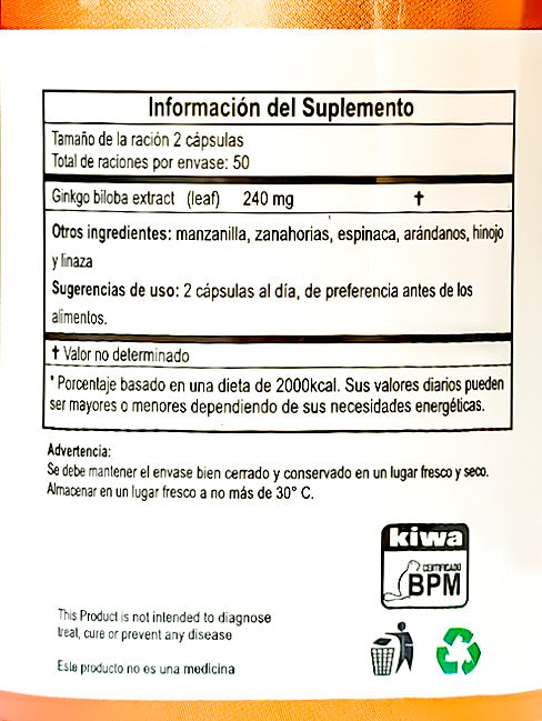 Ginkgo Biloba (Concentración y Memoria) en cápsulas (100 x 120mg)