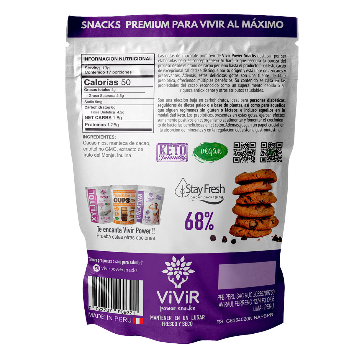 Gotas de Chocolate sin Azúcar x 220g | 68% Cacao