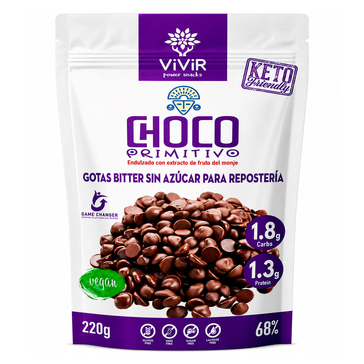 Gotas de Chocolate sin Azúcar x 220g | 68% Cacao