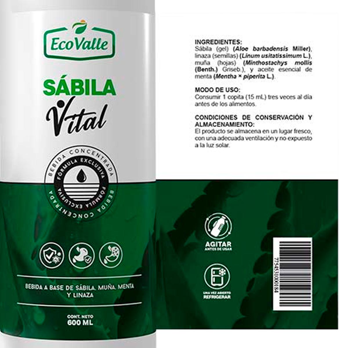 Extracto de Sábila con Linaza, Muña y Menta x 600ml | Alivio Natural para Acidez, Reflujo y Colon Irritable