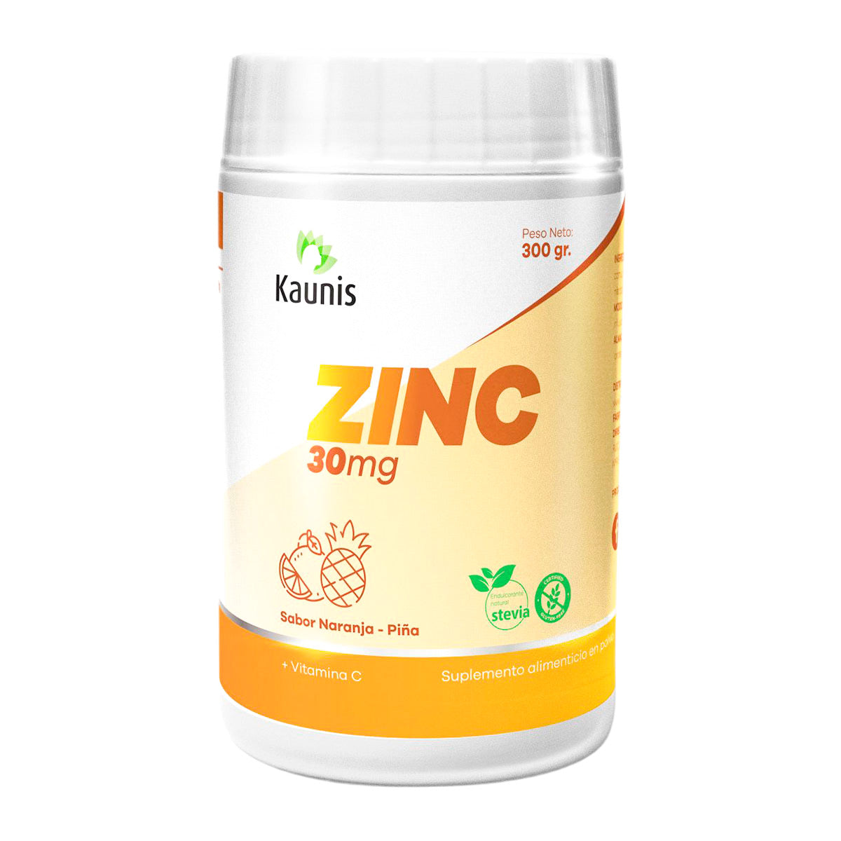Zinc 30mg en Polvo x 300g | Con Vitamina C, Camu Camu y Sabor Naranja-Piña