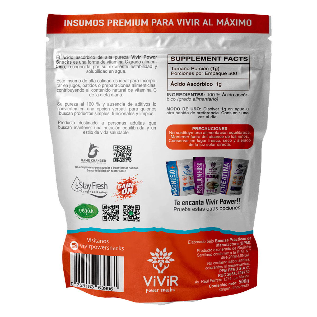Ácido Ascórbico - Vitamina C en polvo x 500g