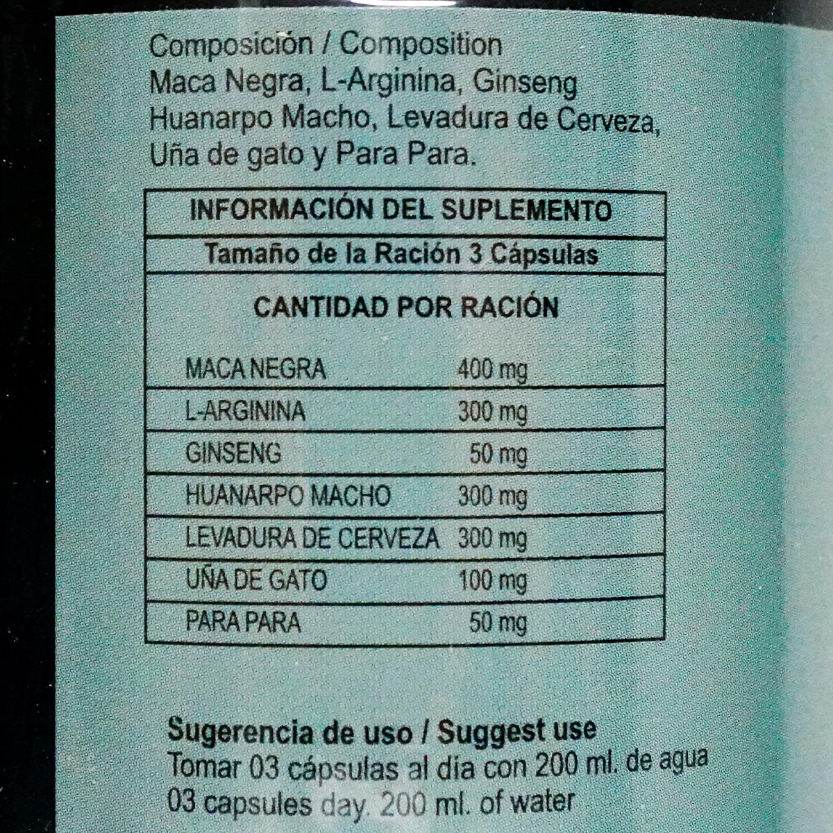 MEN’S ARGININA con Maca Negra, Ginseng y Huanarpo Macho en cápsulas (100 x 500mg) – Energía y Vitalidad Masculina
