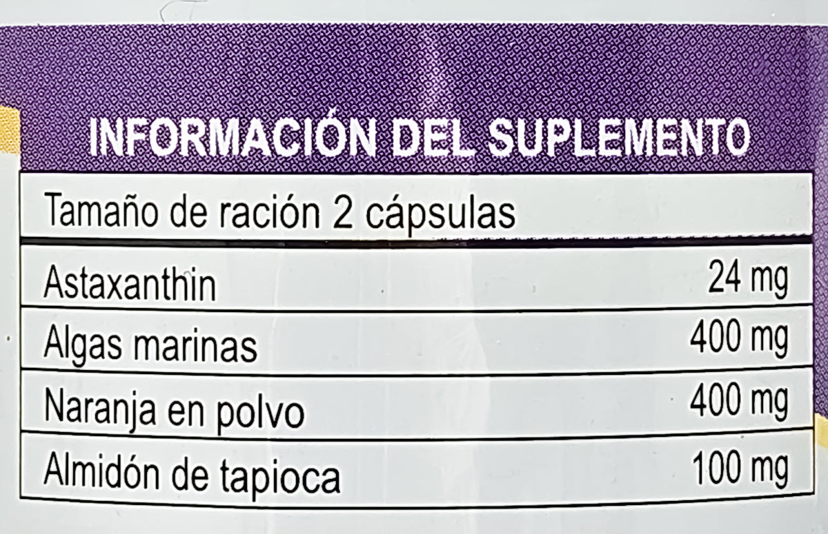 Astaxantina en Cápsulas 24mg | Antioxidante Natural para Piel, Vista, Energía y Sistema Inmune (100 x 500mg)