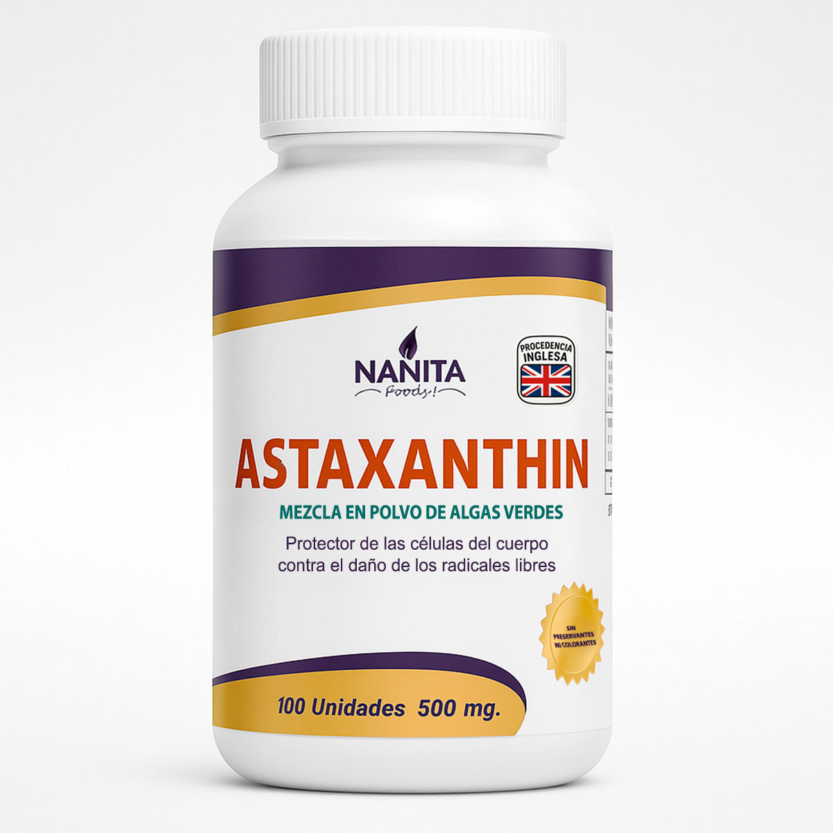Astaxantina en Cápsulas 24mg | Antioxidante Natural para Piel, Vista, Energía y Sistema Inmune (100 x 500mg)