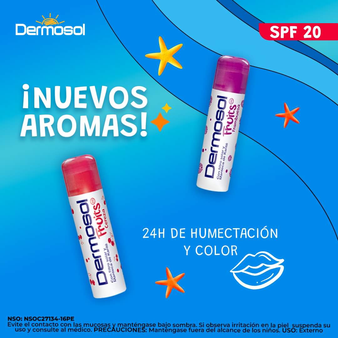 Bálsamo Labial Dermosol Fruits | Humectación con Filtro Solar SPF 20 y Manteca de Karité