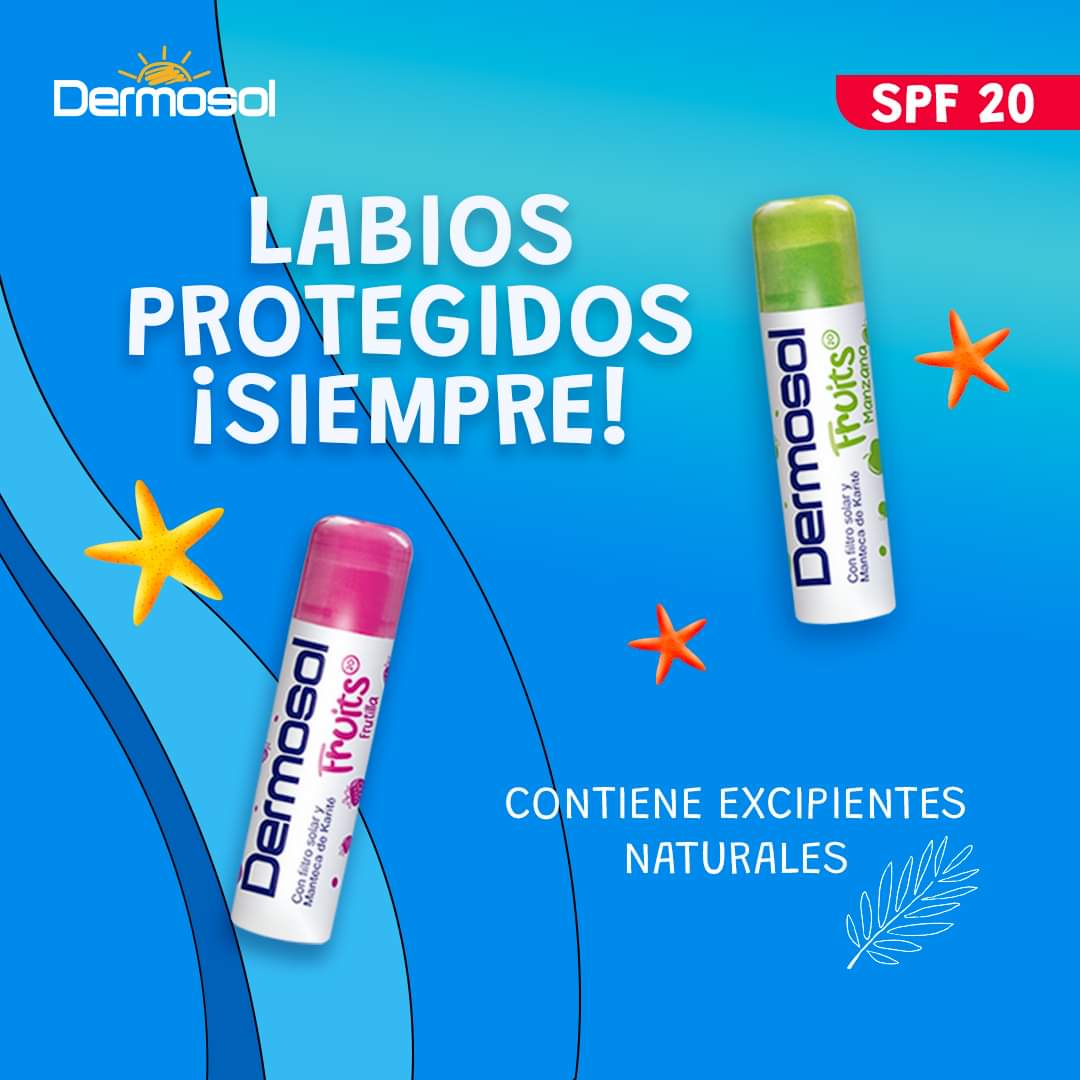 Bálsamo Labial Dermosol Fruits | Humectación con Filtro Solar SPF 20 y Manteca de Karité