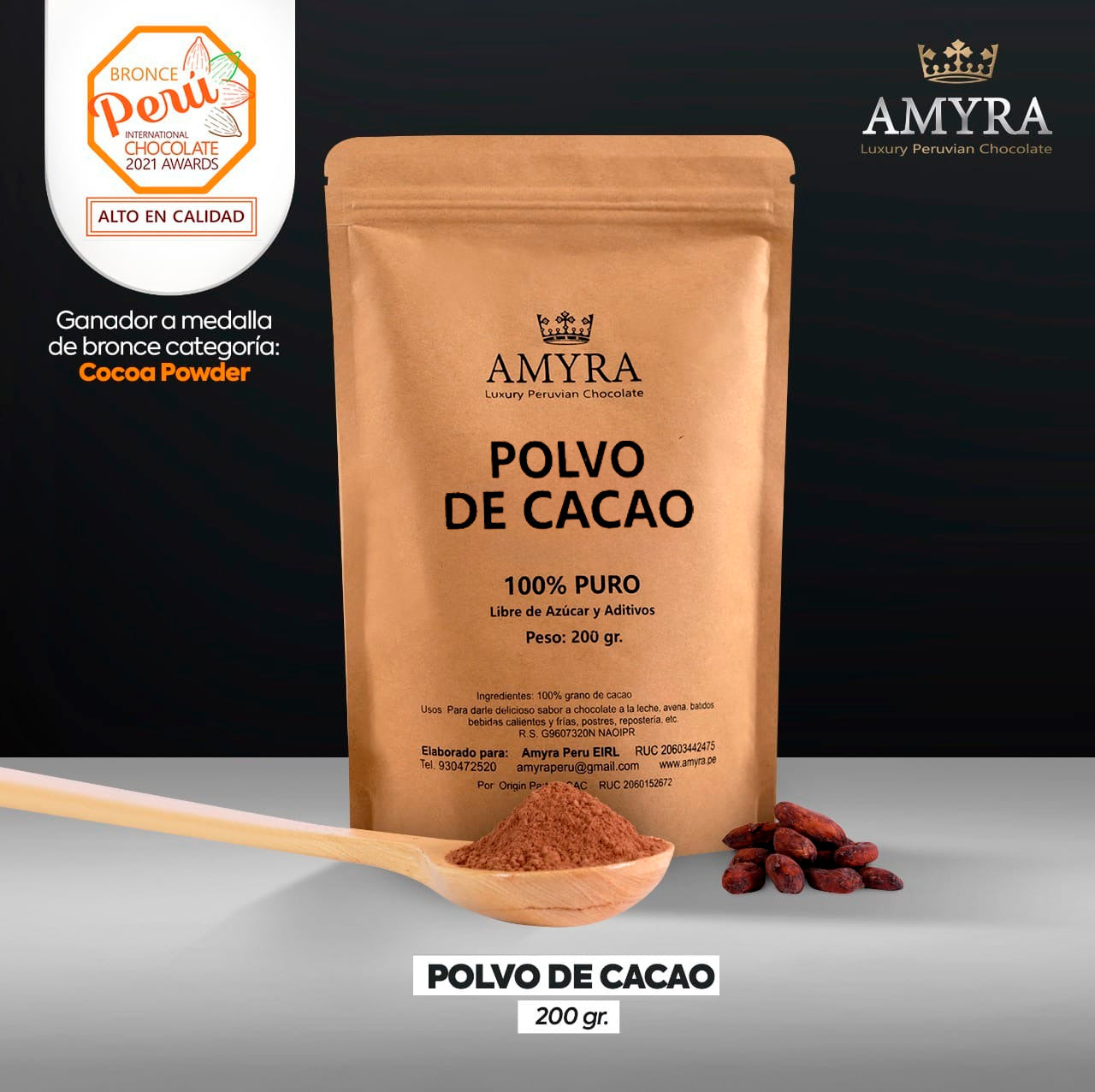 Cacao en Polvo 100% Puro – Oxapampa x 200g