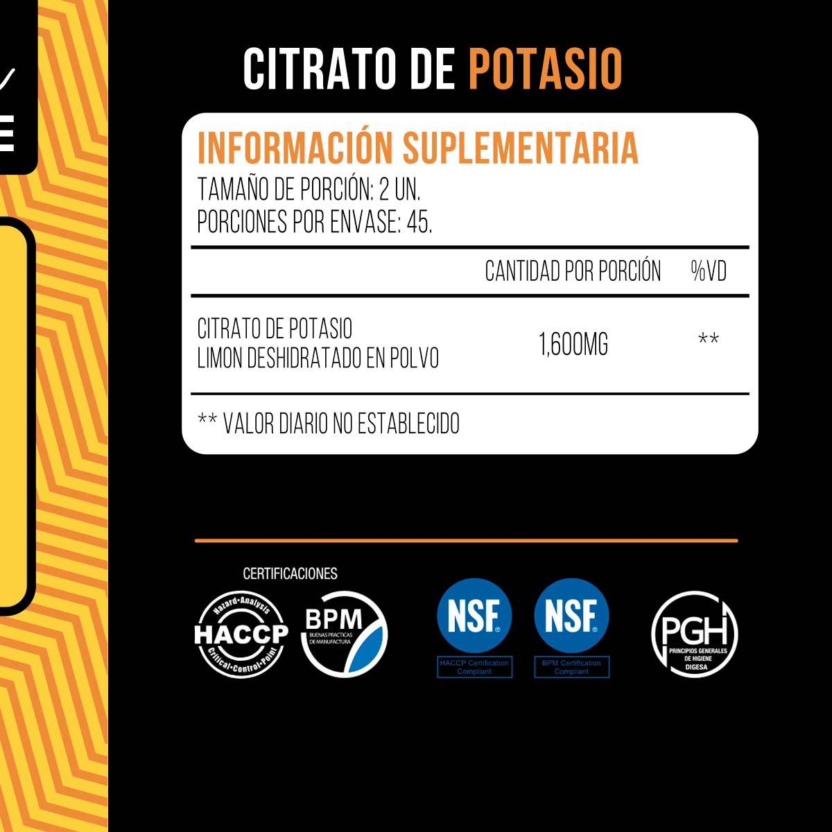 Citrato de Potasio en cápsulas (90 x 800mg)