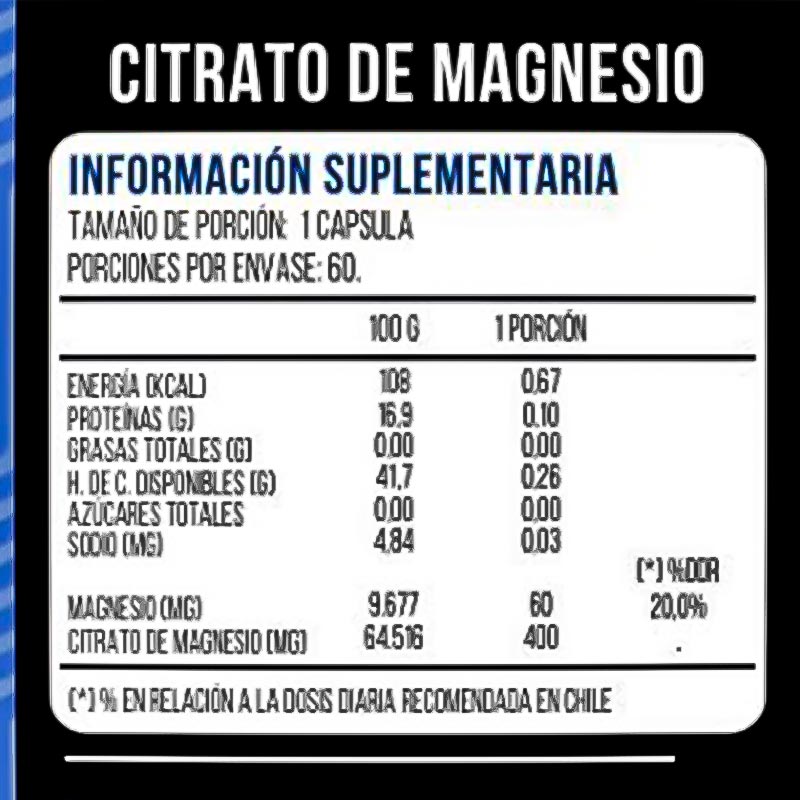 Citrato de Magnesio Puro en cápsulas (60 x 550mg) | Alta Absorción para Energía, Relajación y Salud Ósea