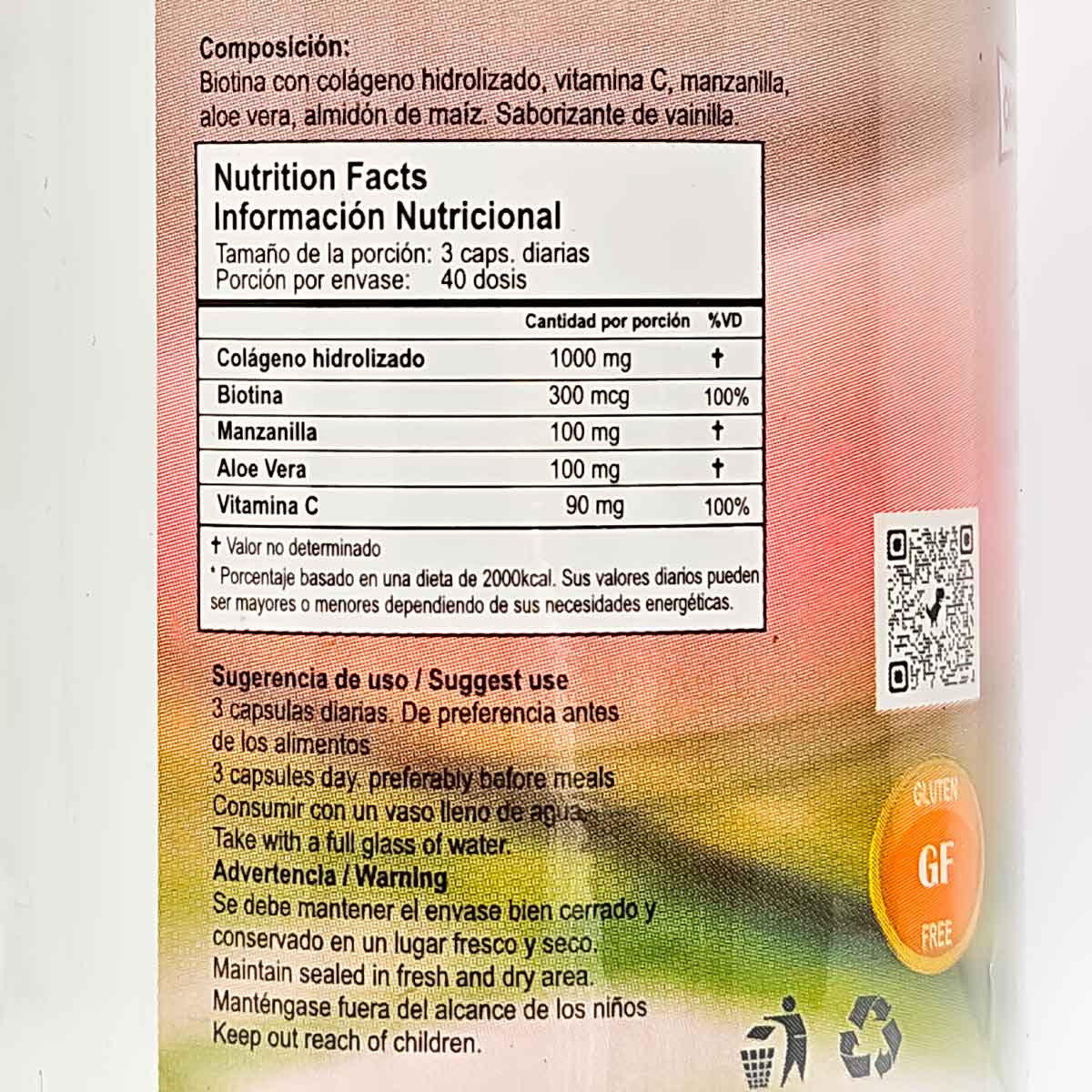Colágeno Hidrolizado con Biotina y Vitamina C en cápsulas (120 x 500mg)