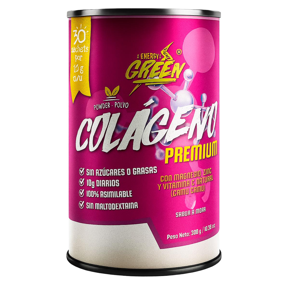 Colágeno Hidrolizado Premium con Magnesio, Zinc y Camu Camu | Sabor Mora | 30 Sachets