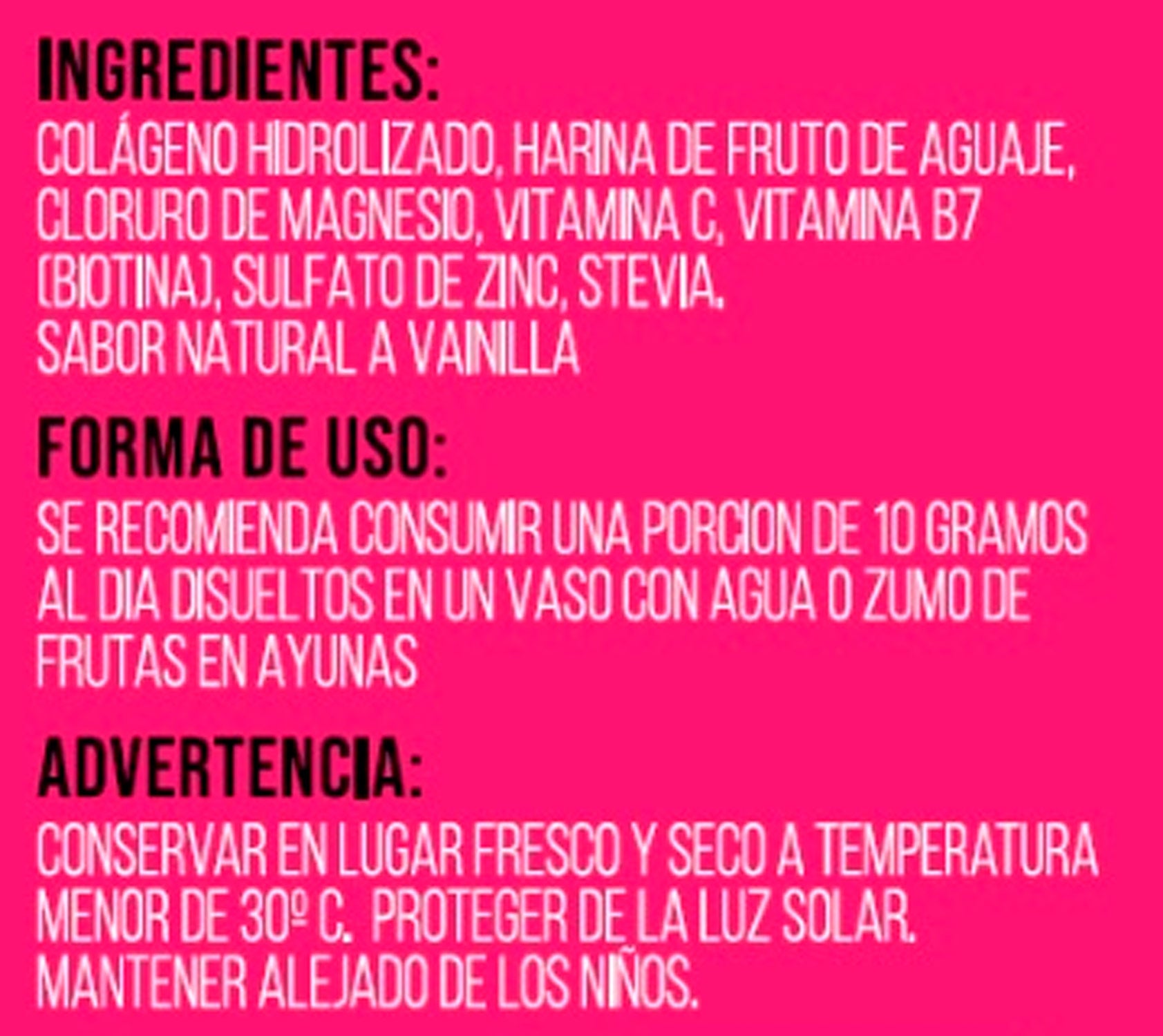 Colágeno Hidrolizado Premium con Aguaje, Biotina, Magnesio y Zinc - Sabor Natural a Vainilla x 500g