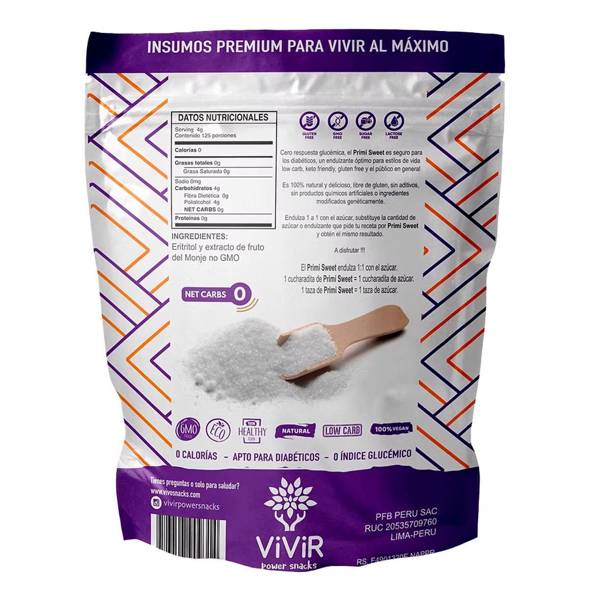 Eritritol con Fruto del Monje x 500g | Sin Azúcar, Keto, 0 Calorías