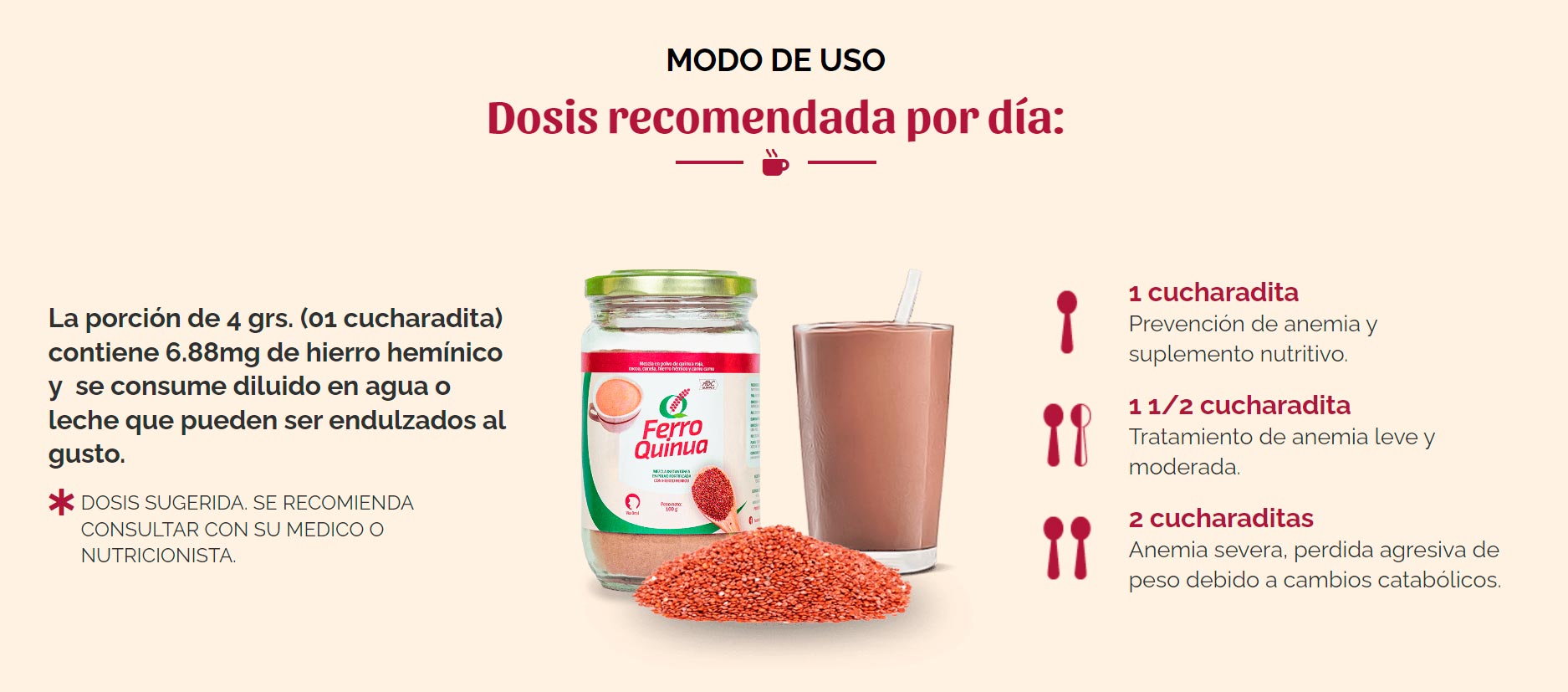 Ferro Quinua – Suplemento de Hierro Hemínico Natural con Quinua Roja, Camu Camu y Cocoa x 100g