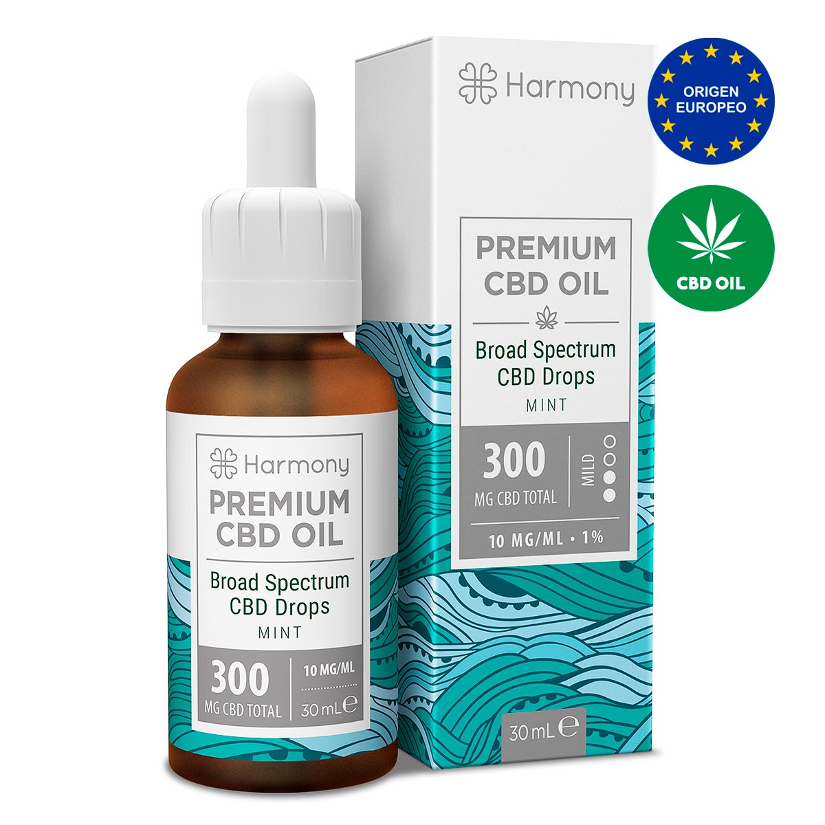 Harmony CBD Oil Mint Aroma 300mg x 30ml (1% CBD) - Moderado