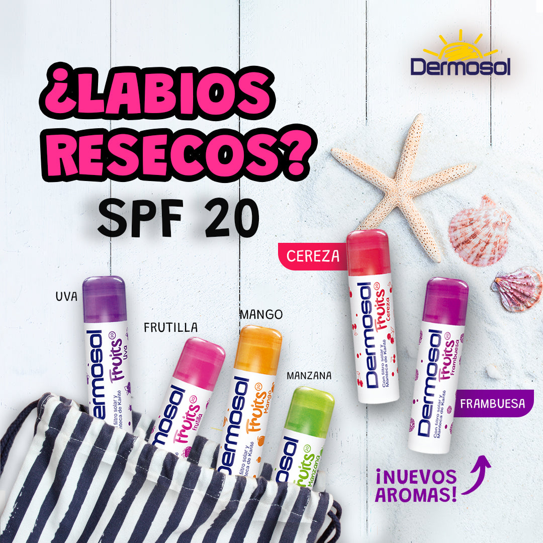 Bálsamo Labial Dermosol Fruits | Humectación con Filtro Solar SPF 20 y Manteca de Karité