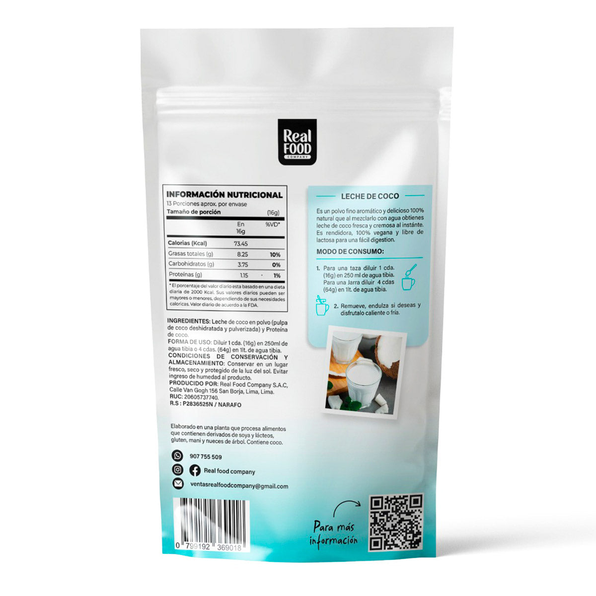 Leche de Coco Instantánea en Polvo x 200g