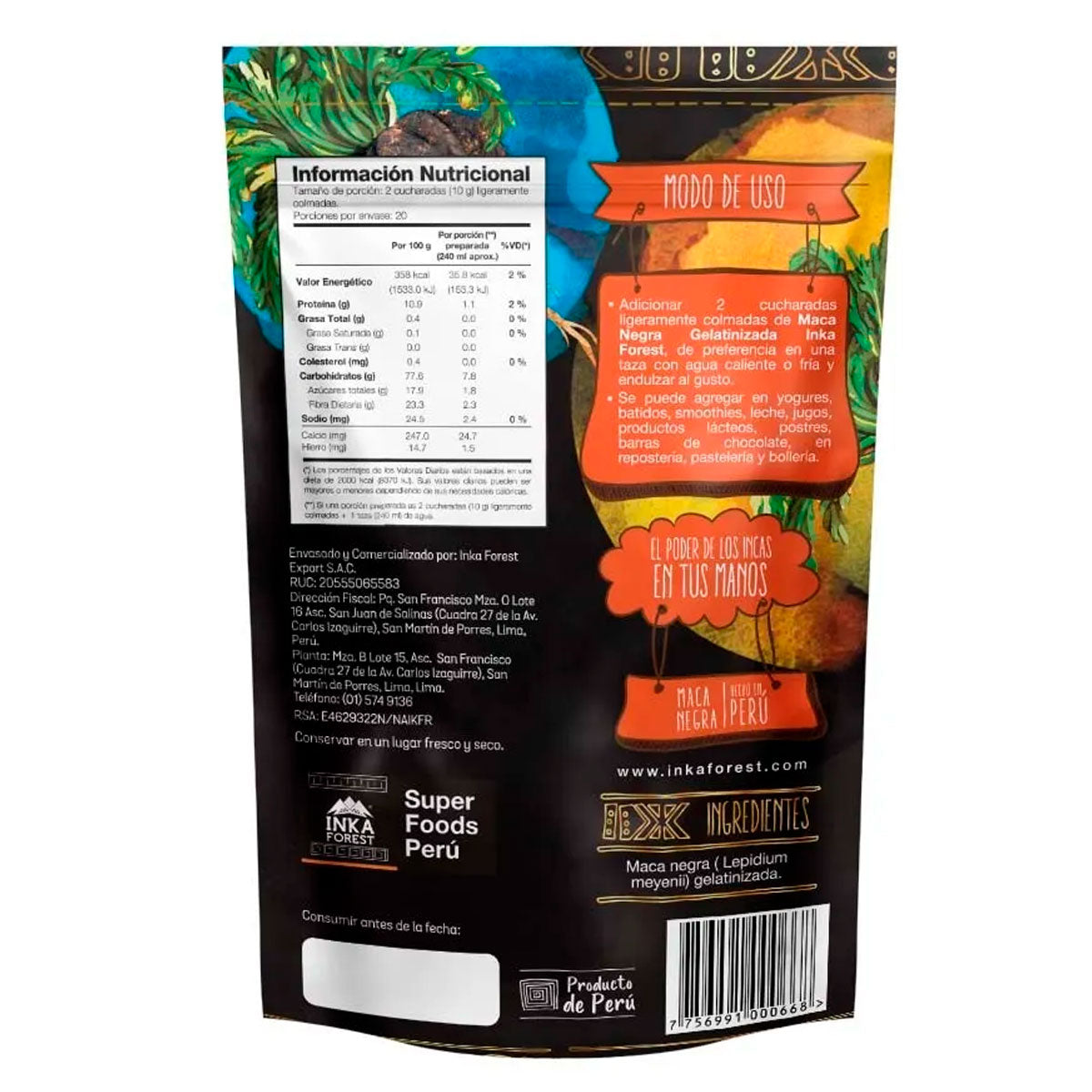 Maca Negra Gelatinizada en polvo x 200g