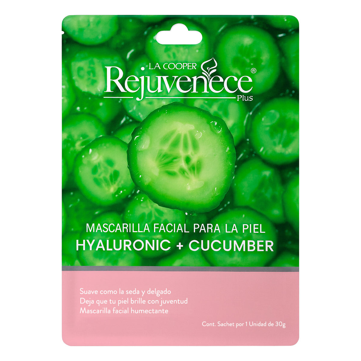 Mascarilla Facial con Ácido Hialurónico + Pepino Rejuvenece Plus – Hidratante y Refrescante x 30g
