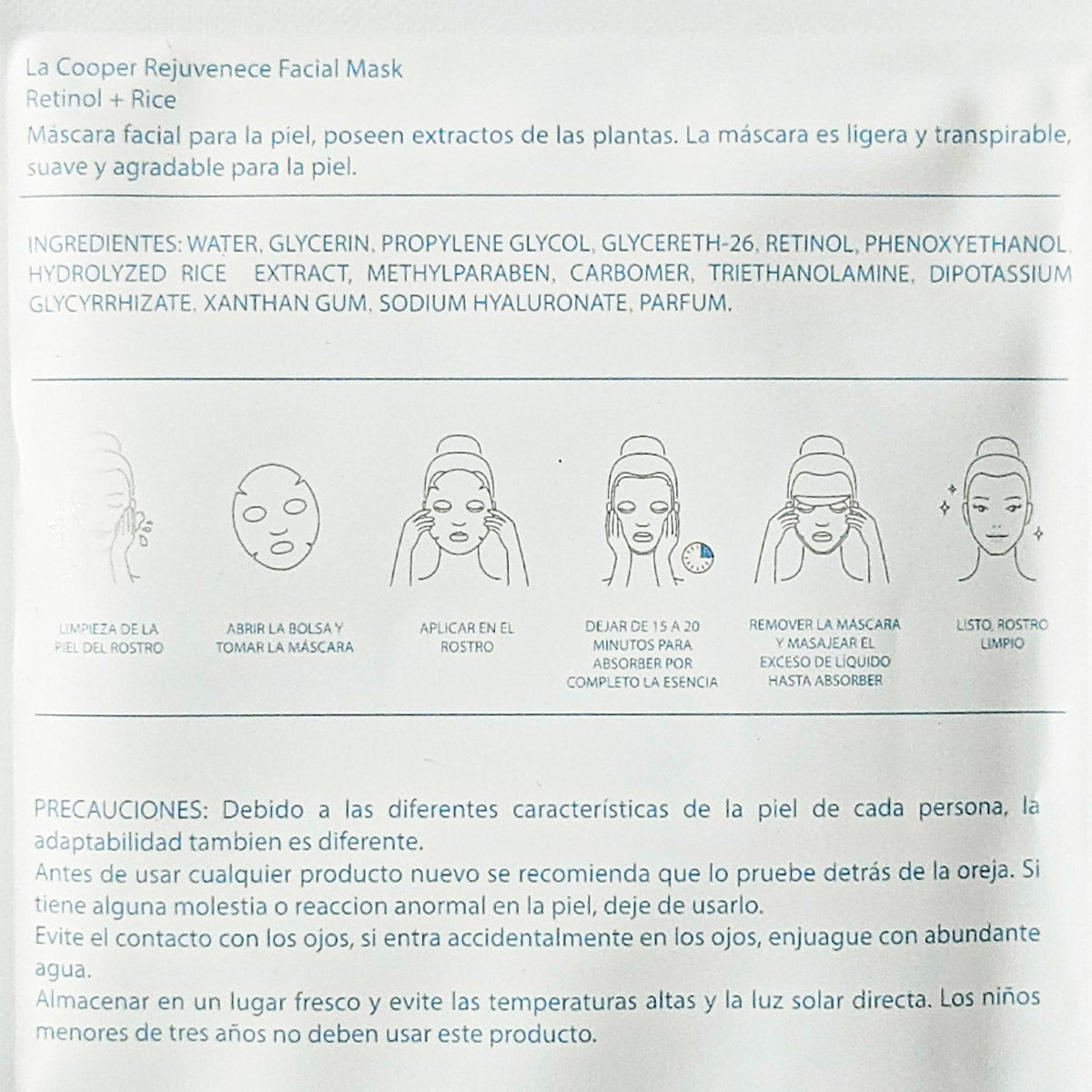 Mascarilla Facial con Retinol + Arroz Rejuvenece Plus – Antiarrugas e Iluminadora con Vitamina E x 30g