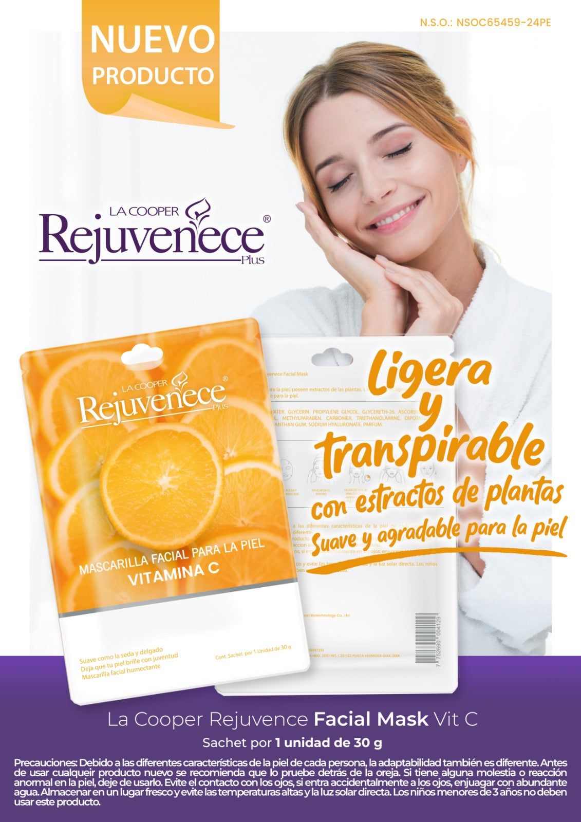 Mascarilla Facial con Vitamina C Rejuvenece Plus – Hidratante y Aclarante x 30g