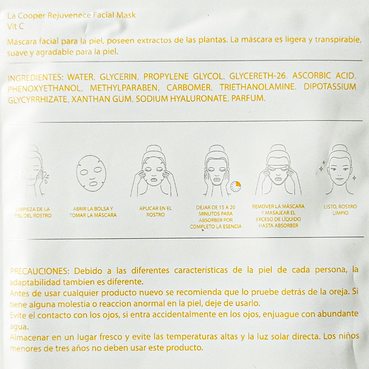 Mascarilla Facial con Vitamina C Rejuvenece Plus – Hidratante y Aclarante x 30g