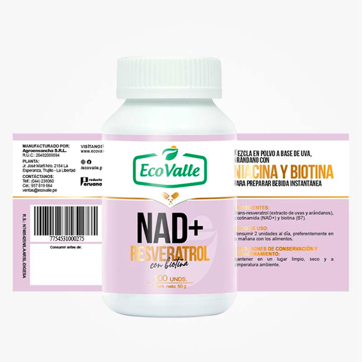NAD+ con Resveratrol y Biotina en cápsulas (100 x 500mg) | Energía Celular y Antienvejecimiento