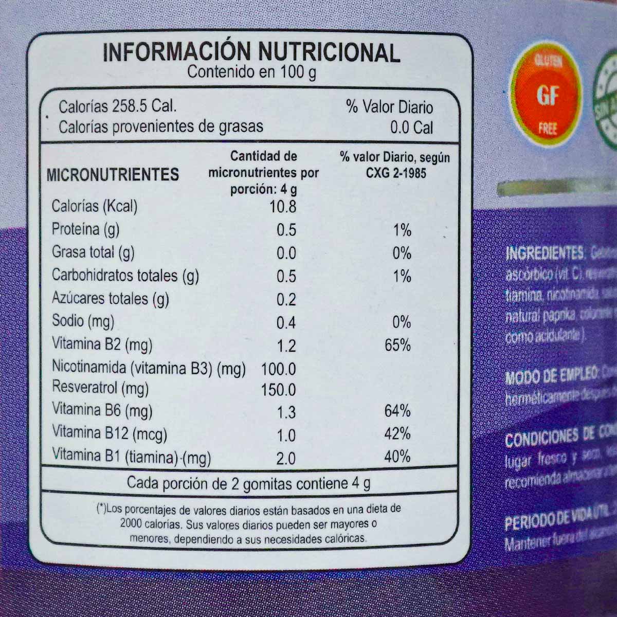 Gomitas NAD+ con Resveratrol, Maca, Ginseng y Vit. B12, B2, B6, B1 y B3 - Sabor Natural a Fresa x 130u