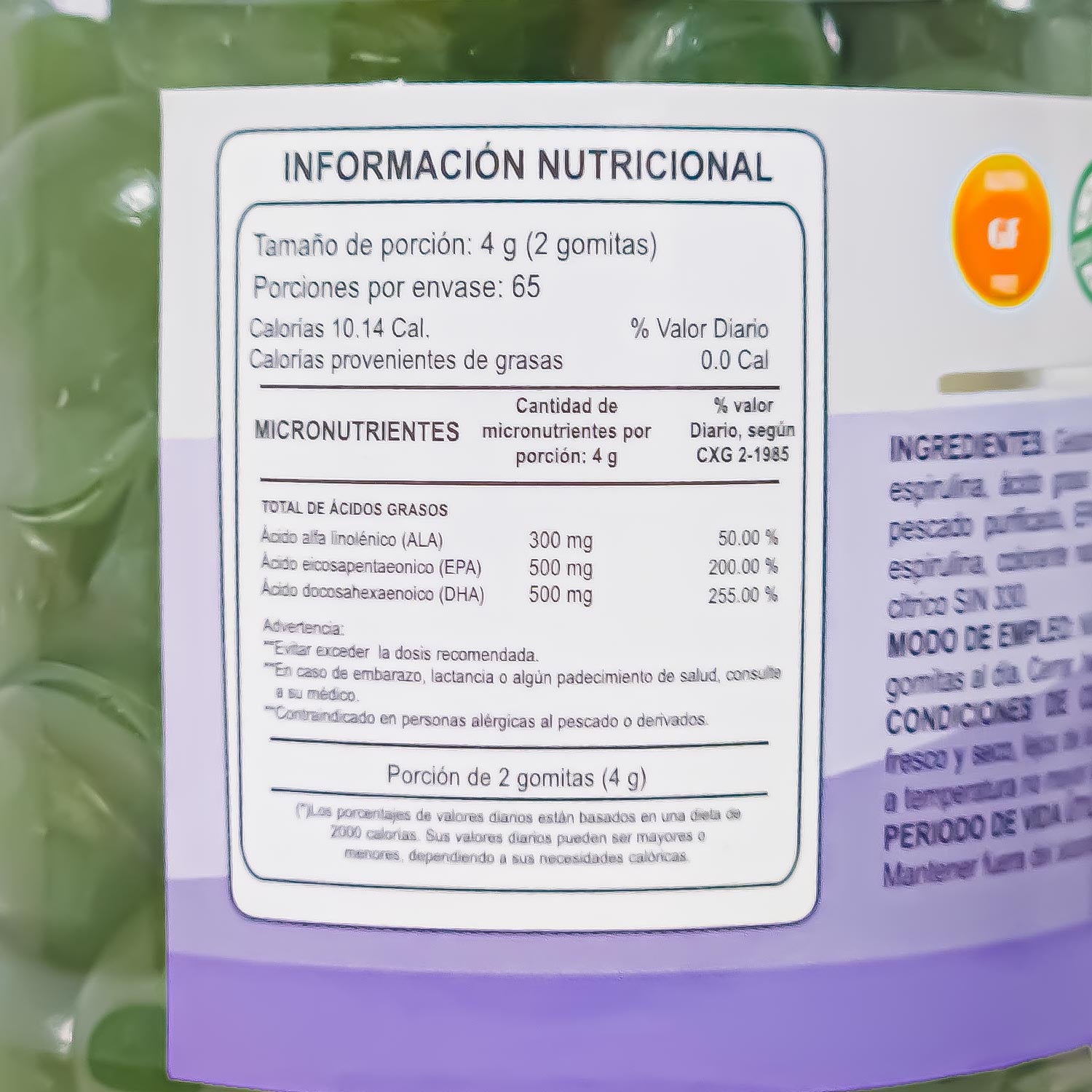 Gomitas de Omega 3 Sabor Menta (500mg EPA + 500mg DHA + 300mg ALA) x 130u