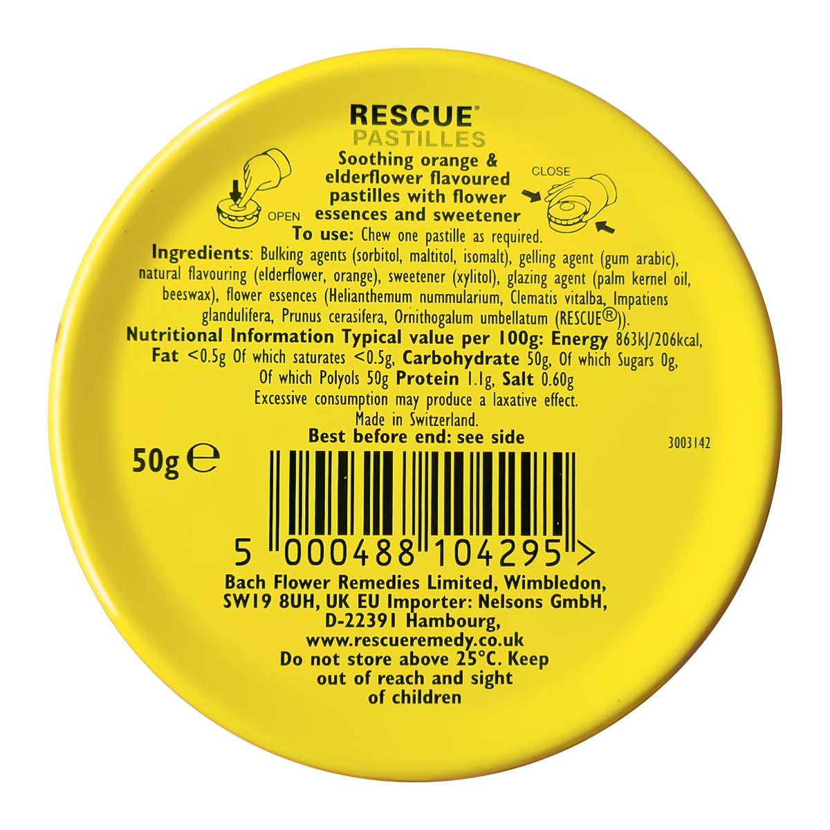 Rescue Pastilles (Fórmula Flores de Bach) - Sabor Naranja y Sauco x 50g