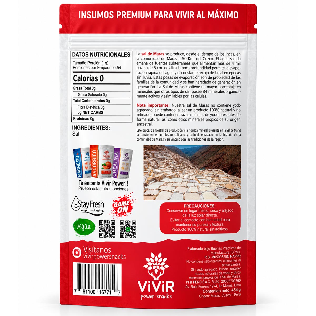 Sal Rosada de Maras Sin Yodo Ni Flúor x 454g