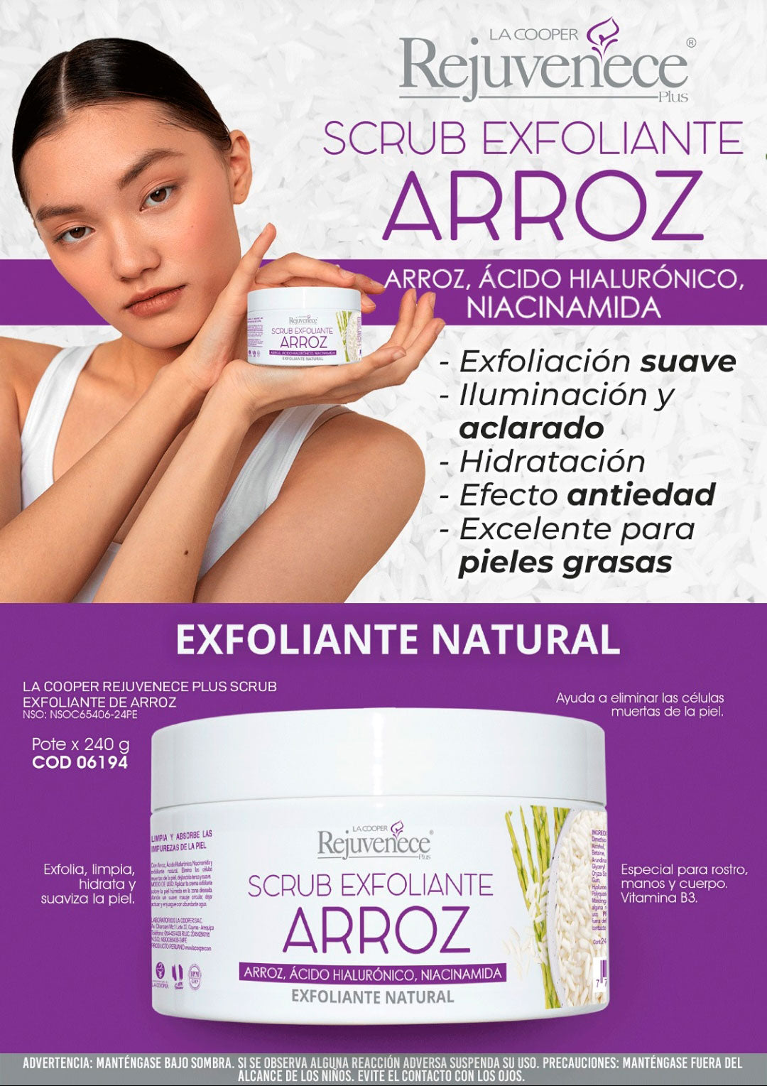 Scrub Exfoliante con Arroz, Ácido Hialurónico y Niacinamida x 240g