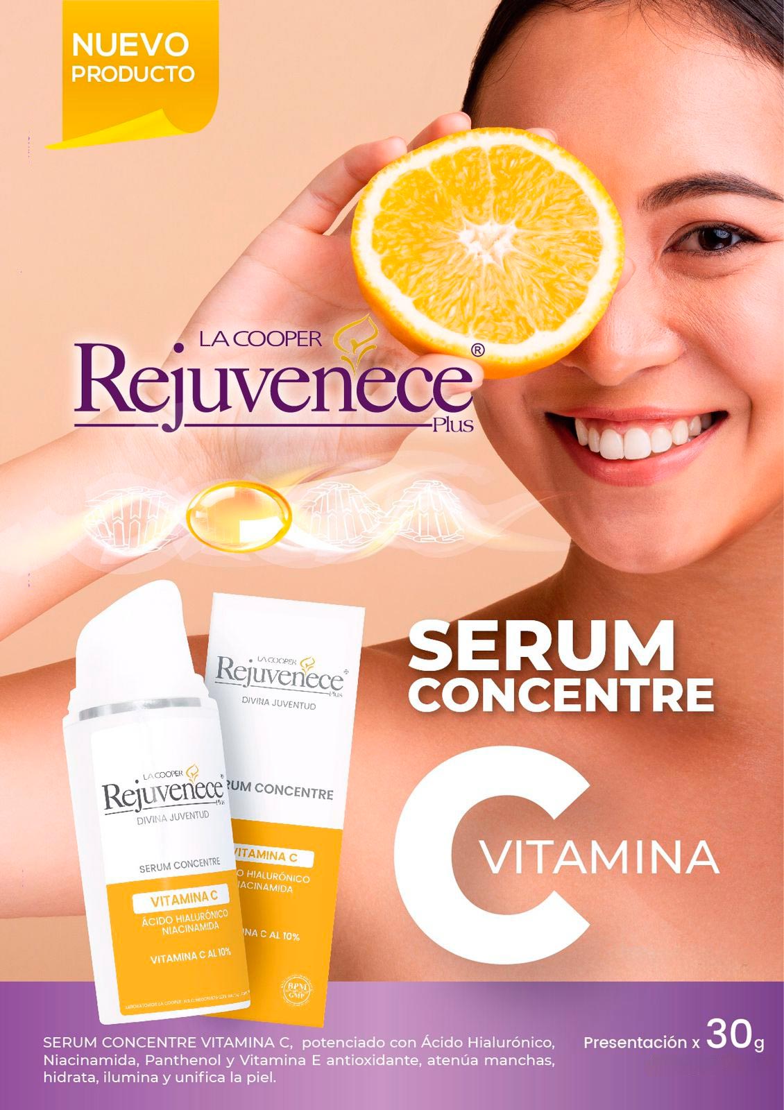 Sérum Facial Vitamina C 10% con Ácido Hialurónico, Niacinamida y Vitamina E 30g – Antimanchas, Hidratante e Iluminador