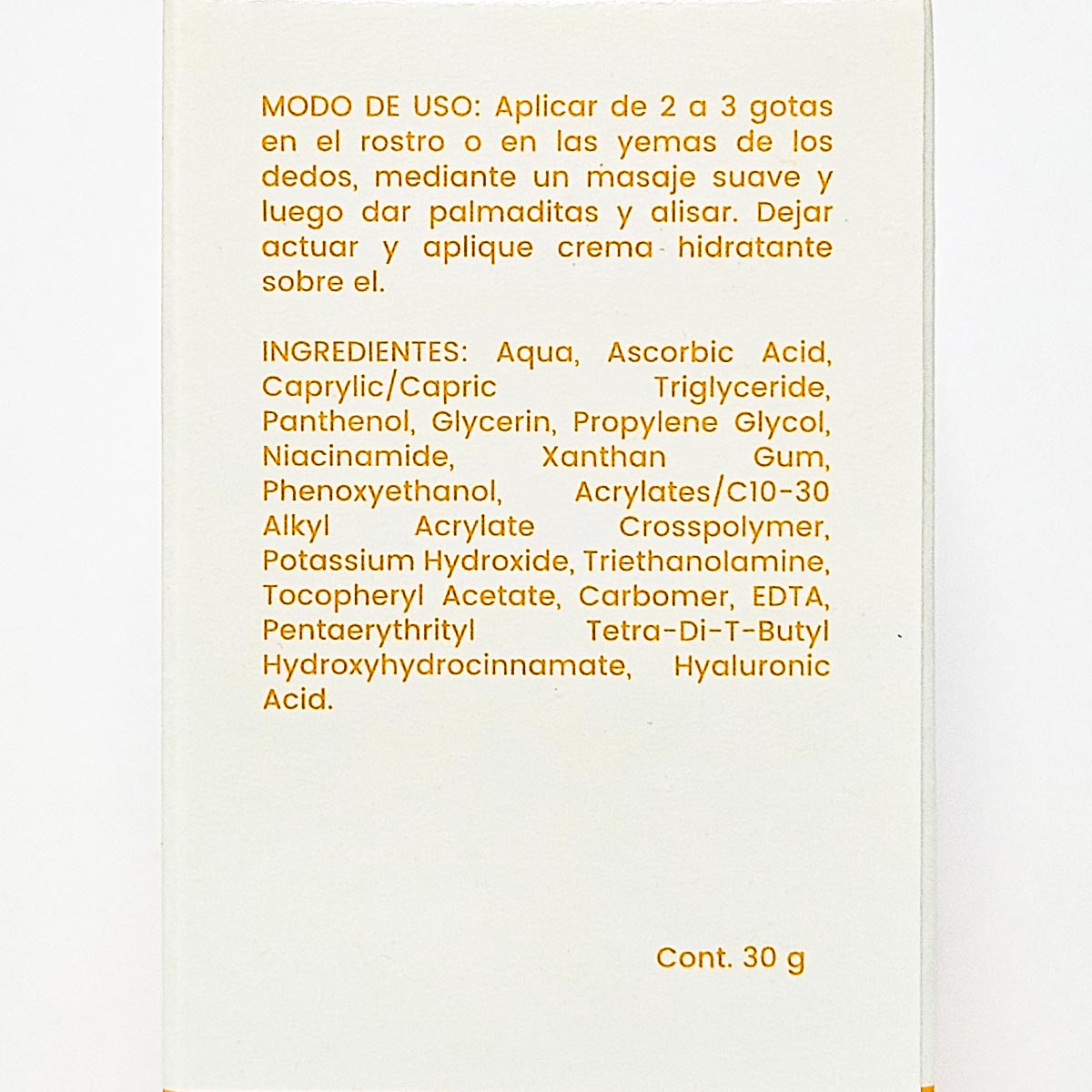 Sérum Facial Vitamina C 10% con Ácido Hialurónico, Niacinamida y Vitamina E 30g – Antimanchas, Hidratante e Iluminador