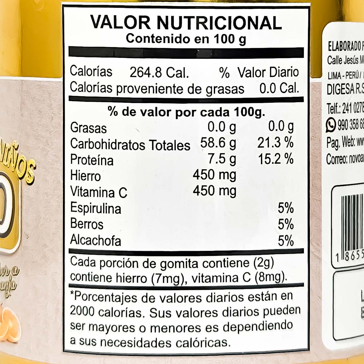 Gomitas de Hierro con Sabor Natural a Naranja para Niños x 70u