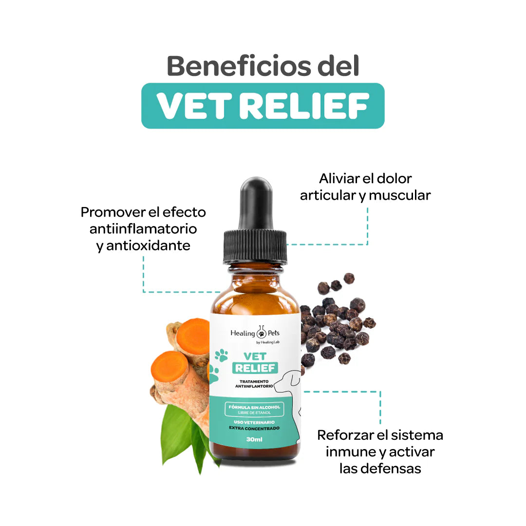 Vet Relief – Fórmula Antiinflamatoria para Perros y Gatos | Dolor Articular, Artritis y Defensas