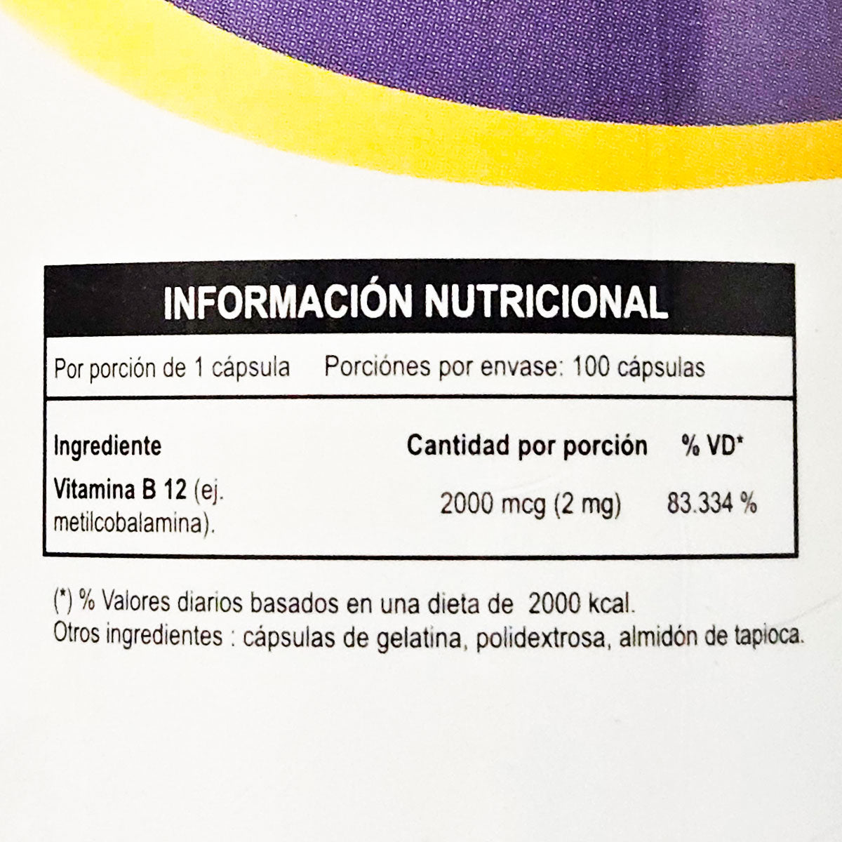 Vitamina B12 2000 mcg en Cápsulas – Energía, Metabolismo y Sistema Nervioso | Frasco x 100 unidades