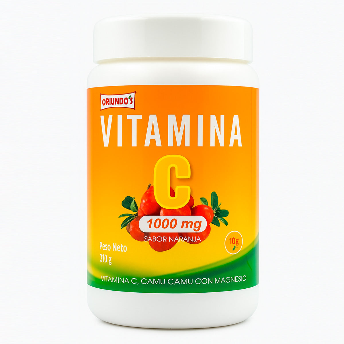 Vitamina C 1000mg con Camu Camu y Magnesio en Polvo x 310g | Refuerza Defensas y Reduce la Fatiga – Sabor Naranja Natural