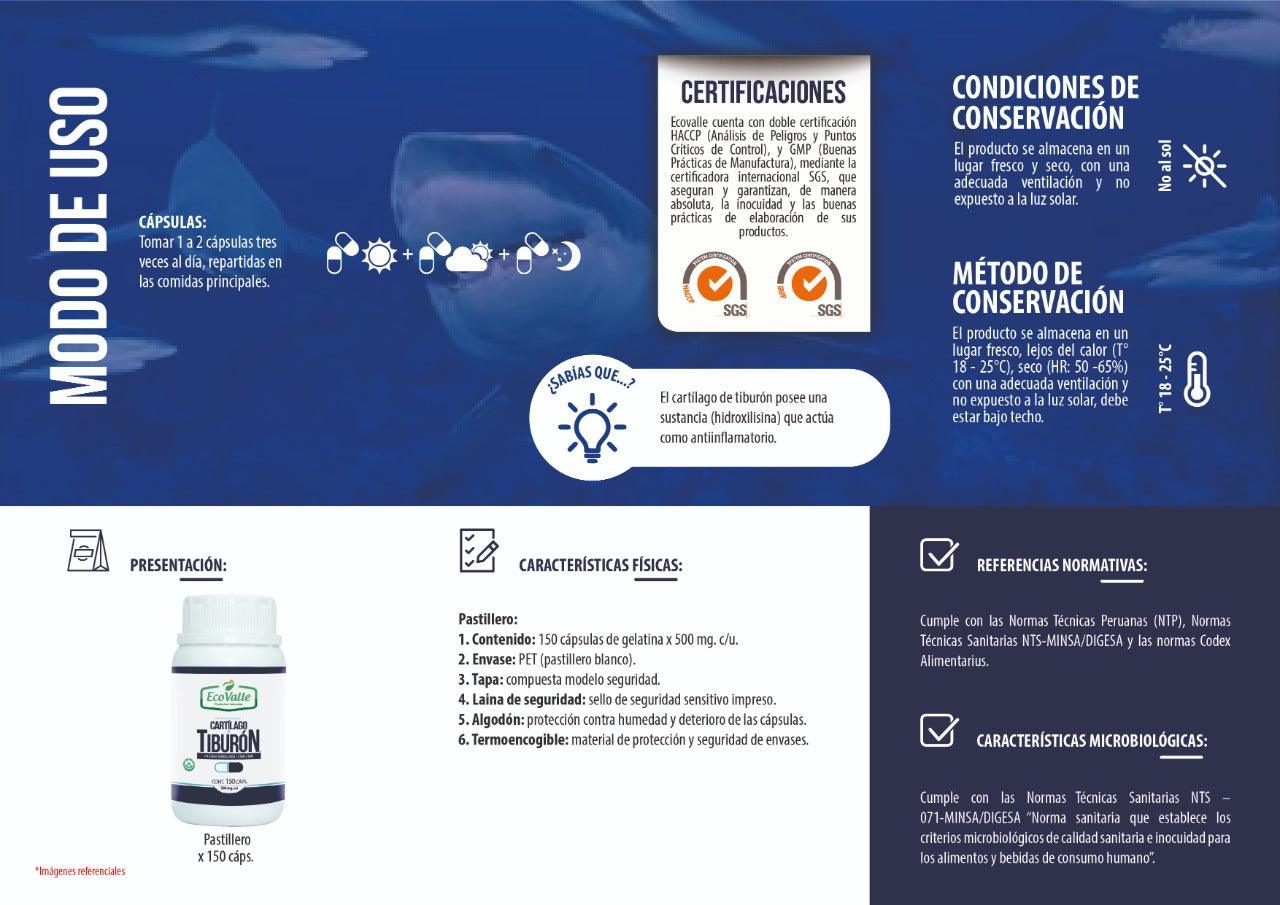 Cartílago de Tiburón en cápsulas (150 x 500mg) - Tikafarma