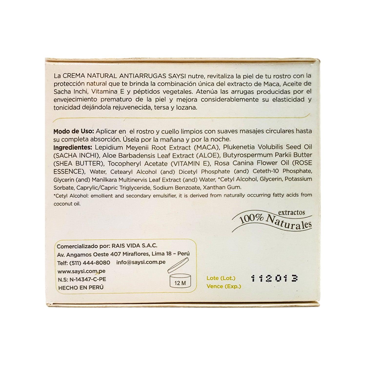 Crema Natural Antiarrugas (Maca, Sacha Inchi y Vitamina E) x 50g - Tikafarma