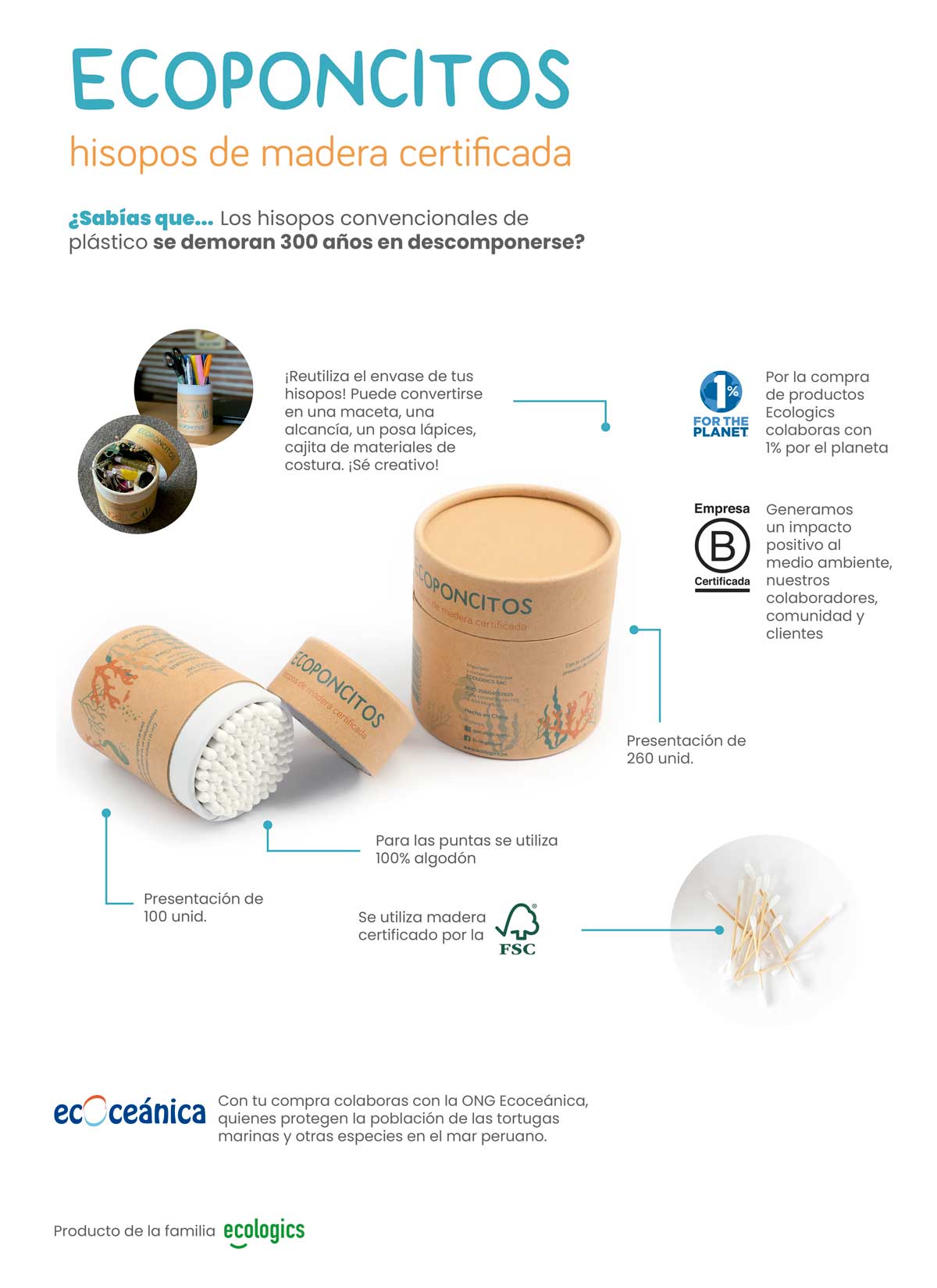 Hisopos de Madera Certificada - Ecoponcitos