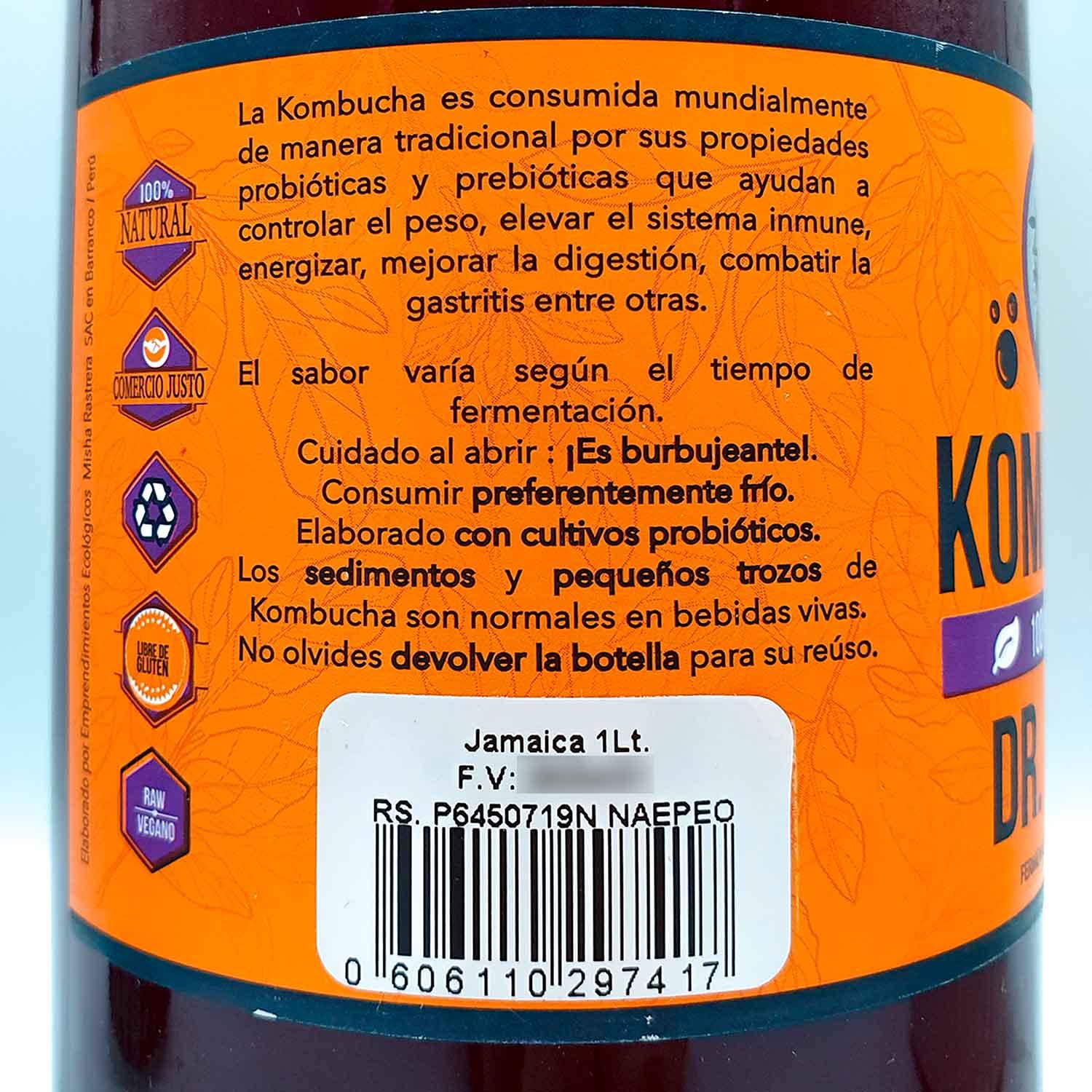 Bebida de Kombucha - Sabor Jamaica x 1 Litro - Tikafarma