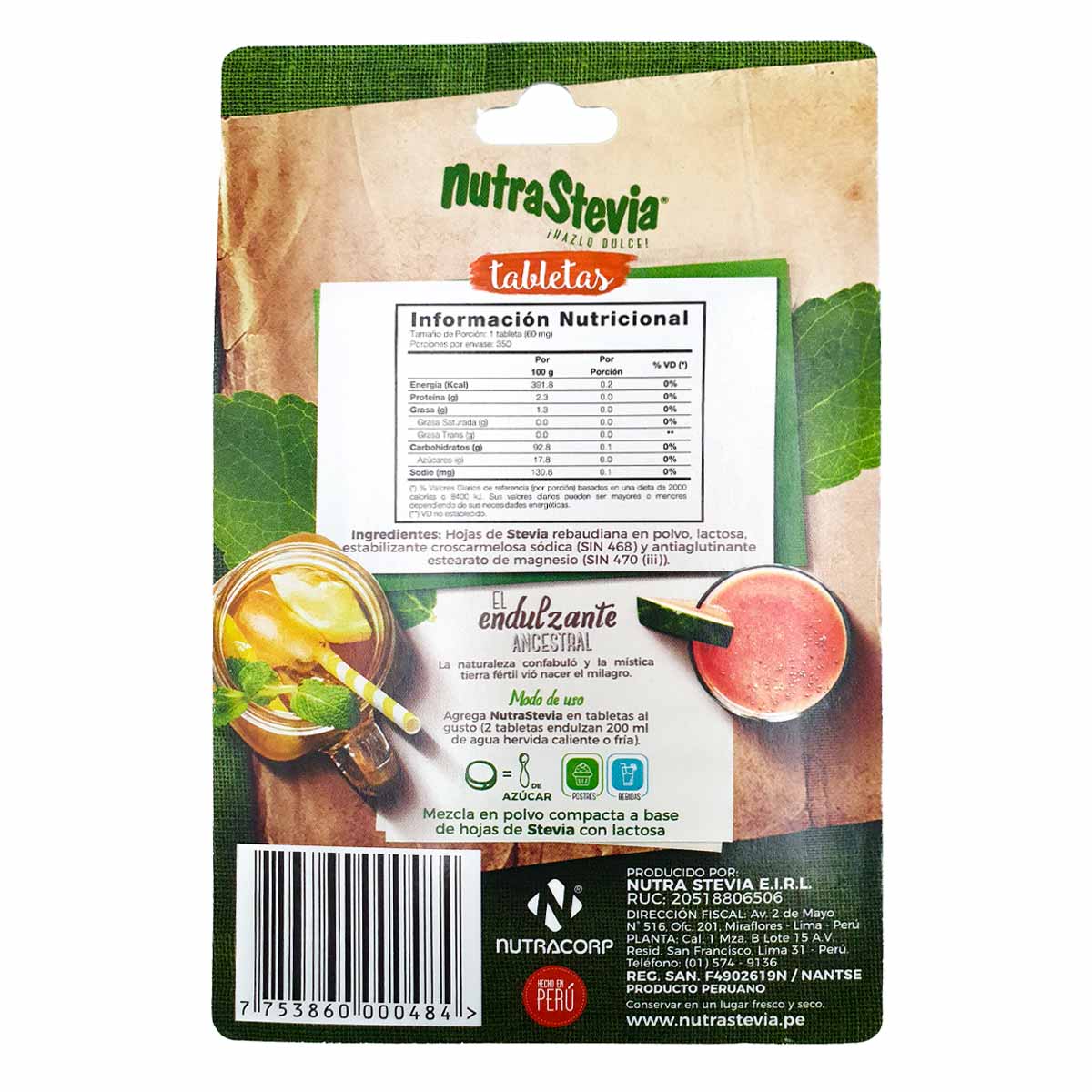 Stevia en Tabletas NutraStevia x 350 unidades – Endulzante Natural Sin Calorías