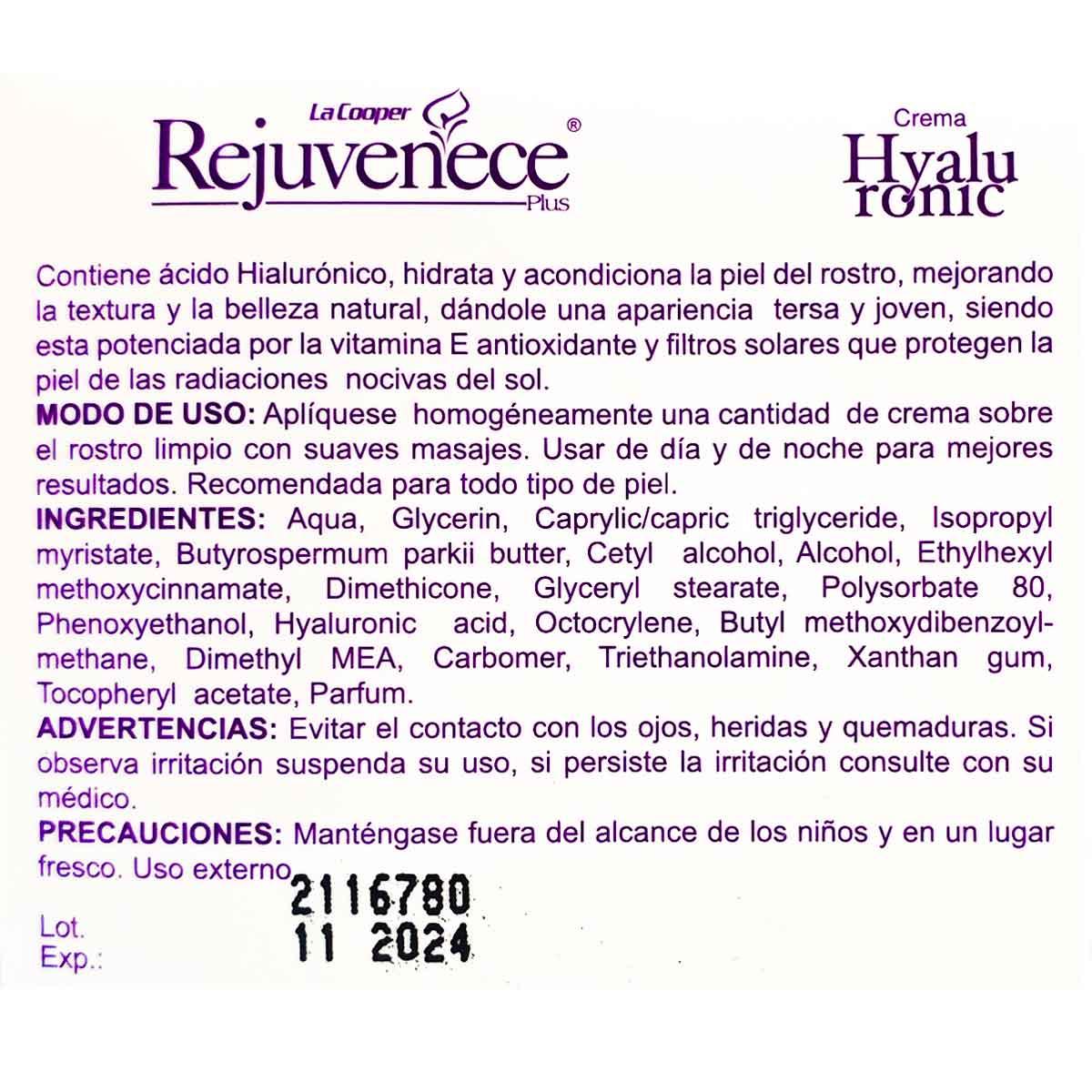 Crema Rejuvenece Ácido Hialurónico x 50g - Tikafarma
