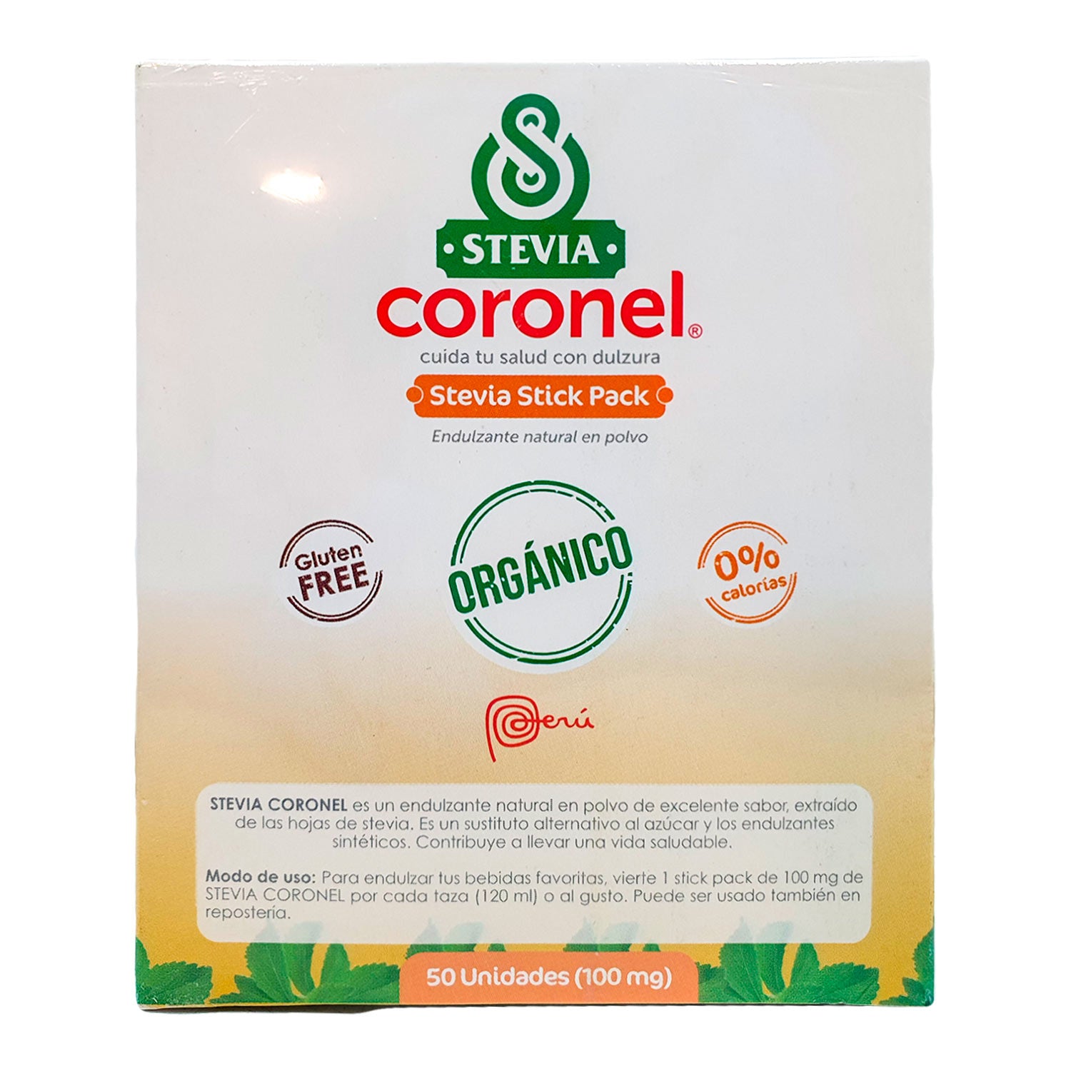 Stevia Coronel Pura y Orgánica en polvo - Stick Pack x 50u