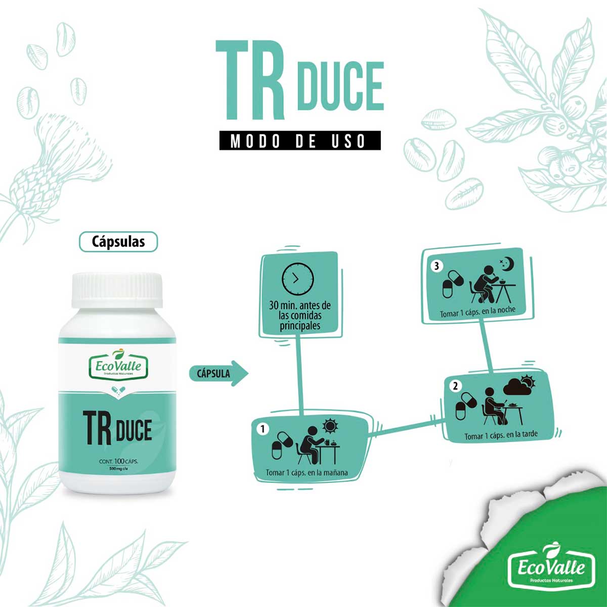 TR Duce (Café Verde, Té Verde y Cardo Mariano) en cápsulas (100 x 500mg)